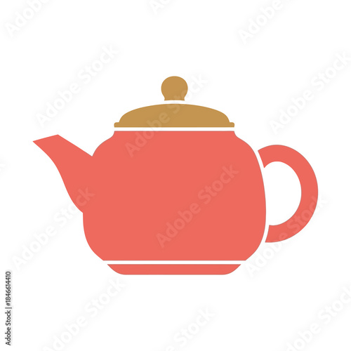 A simple, stylized illustration of a red teapot with a gold lid, perfect for representing beverages and kitchenware