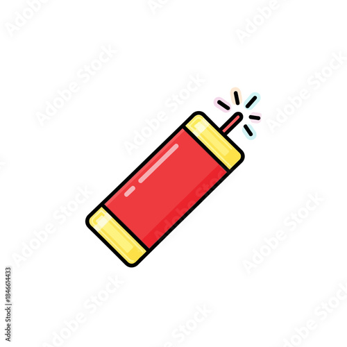 Vector Illustration of a Red Firecracker With Yellow Ends and Sparks, Symbolizing Celebration and Explosions