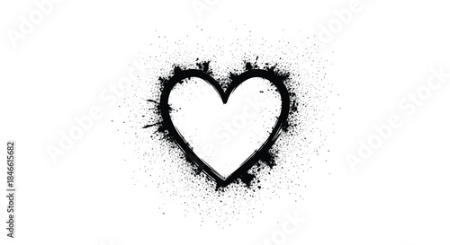 Black grunge heart symbol with a spray paint splatter and ink drip effect creating a modern and edgy artistic love icon.
