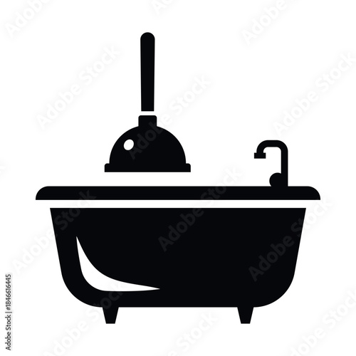 Vector icon showing plumbing work with a plunger and sink design used in home repair services and maintenance tasks