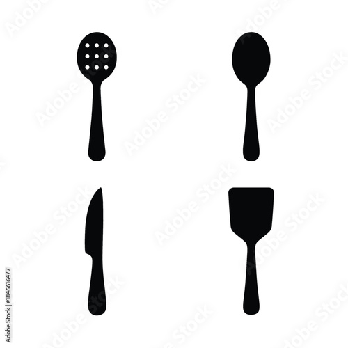 Kitchen Utensils Icons Black Silhouettes on White Background illustration vector