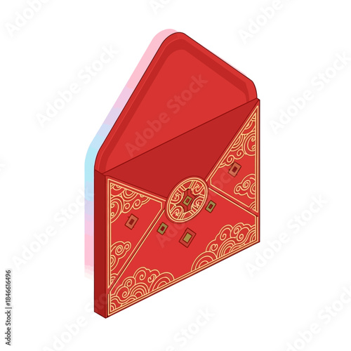 Traditional Chinese Red Envelope with Ornate Golden Patterns, Symbolizing Luck and Prosperity for Celebrations