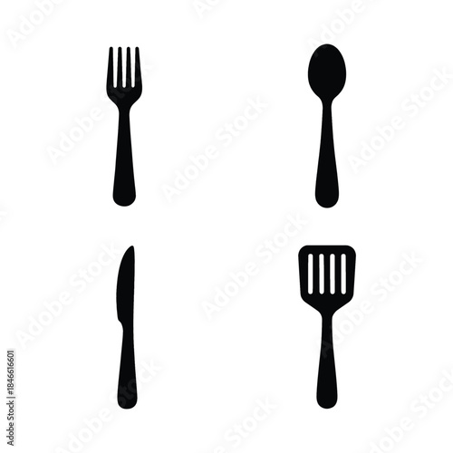 Kitchen Utensils Icons Black Silhouettes on White Background illustration vector