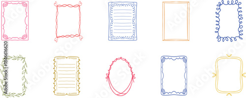 Hand drawn doodle frames borders decorative elements cute scrapbook journal stationery design elements collection