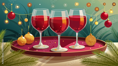 glasses of champagne and christmas decorations