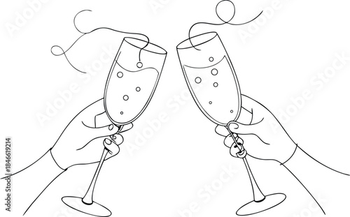 Two Hands Clinking Champagne Glasses in a Toast celebration