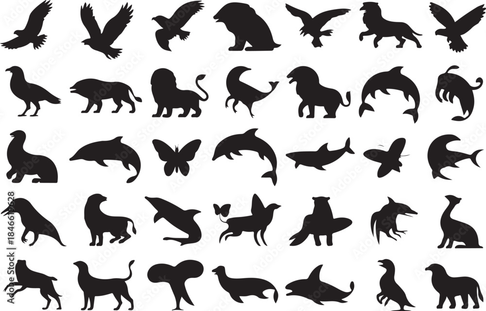 Fototapeta premium Diverse animal silhouettes for design and educational use