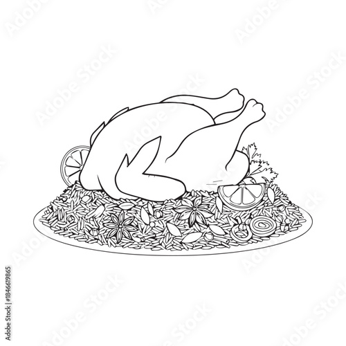 "Saudi Kabsa Rice with Roasted Chicken and Spices"