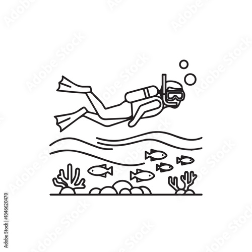 "Snorkeling Underwater Diving Exploration Line Iconas"