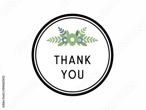Elegant Floral Thank You Circle Sticker Design with Delicate Greenery