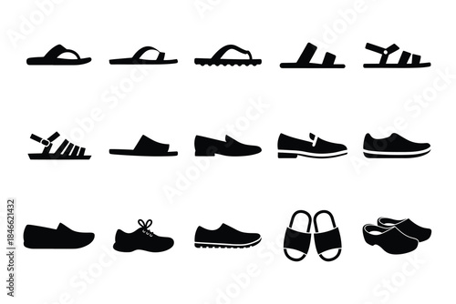 Vector footwear silhouettes and shoe icons