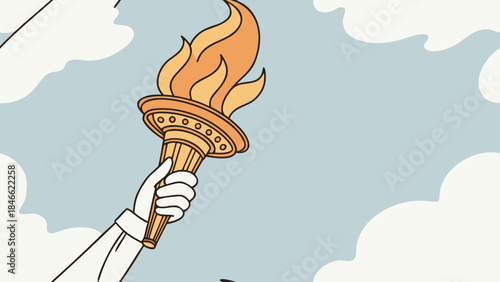 Statue of Liberty's torch held high in cloudy sky