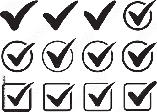 Checkmarks and ticks in various styles and shapes