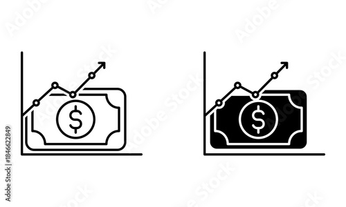 money growth chart and dollar banknote icon vector