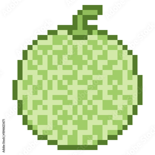 Melon fruit with pixel art isolated on white background.
