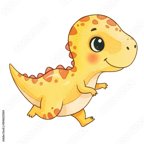 Cute baby green fantasy dragon character vector illustration isolated on white