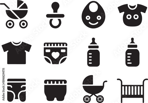 Baby care icons for nursery and parenting essentials