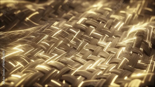Glowing digital lines blend with woven fabric textures in abstract animation.