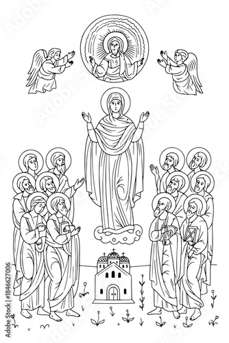 The Nicene Creed. Coloring page. Part 9 "We believe also in only One, Universal, Apostolic, and [Holy] Church"