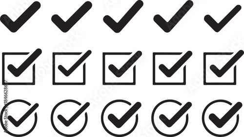 Collection of checkmark icons in various styles and shapes