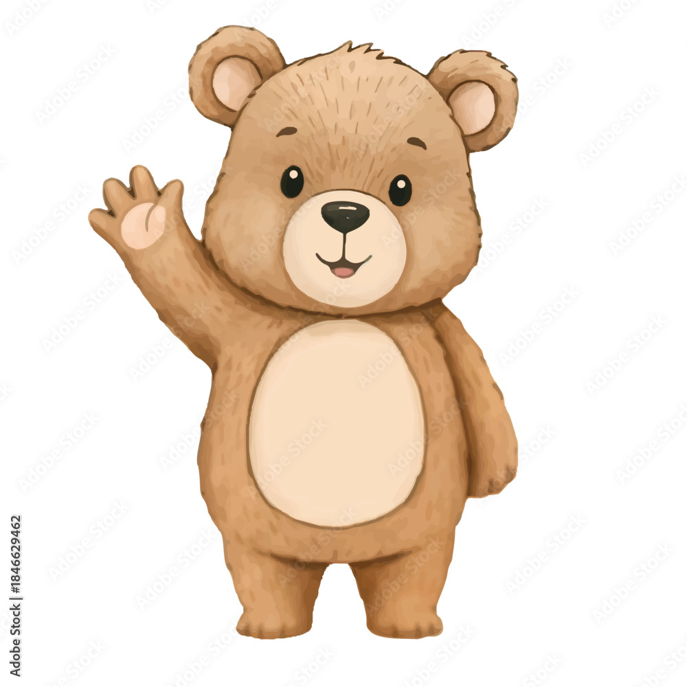 Obraz premium Cute brown teddy bear toy drawing with a heart, perfect for baby illustration and sweet childhood fun