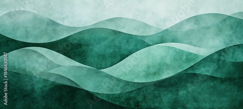 Illustration of teal green wavy abstract background with layered wave design elements