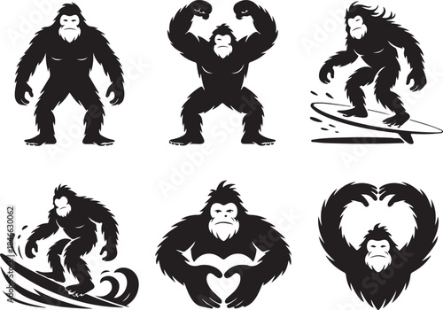 Bigfoot poses in various fun and playful stances
