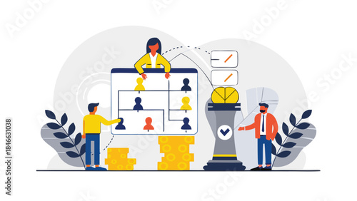 Strategic employee management, teamwork, and organizational structure showcased in a high end cinematic vector illustration