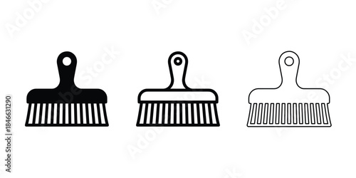Paint brush icon set, Flat black cleaning and painting tool vector collection