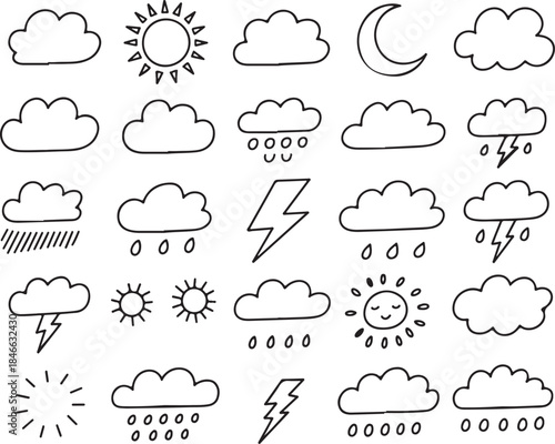 Weather icons set for forecasting and climate presentation
