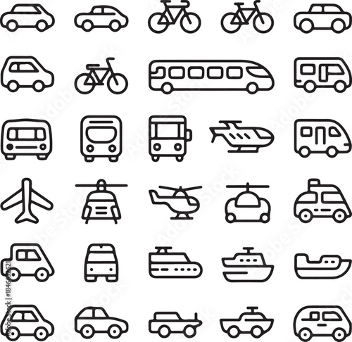 Transportation icons for modern travel and commute