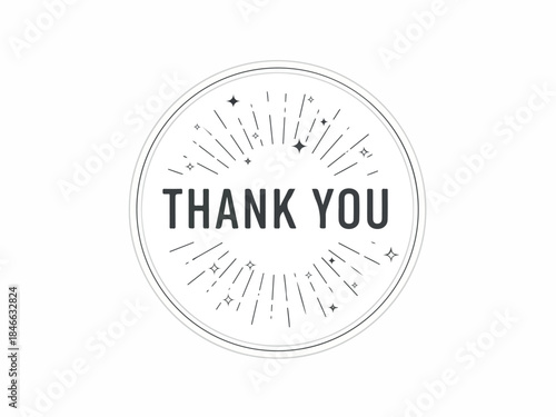 Thank You" Graphic in Circular Design with Starburst Accents for Appreciation