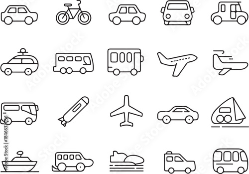 Various transportation icons for travel and logistics needs