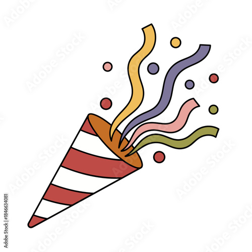 Vibrant Party Popper Explosion with Colorful Confetti and Streamers