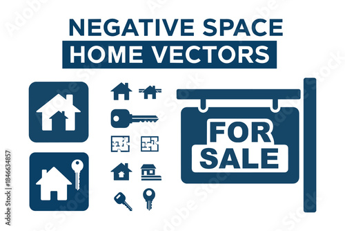 negative space home vectors real estate icons set