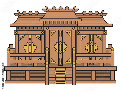 Kamidana Three-Shrine Vector Illustration – Japanese Shinto Altar