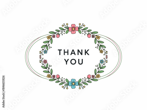 Elegant Floral Wreath Thank You Card Design with Delicate Pastel Colors