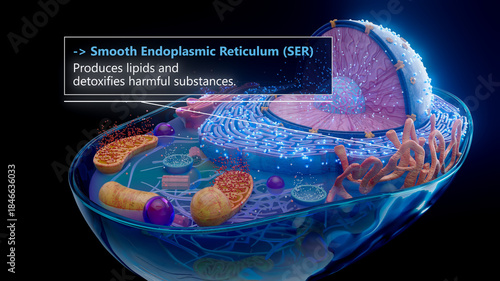 Schilderij op canvas 3D illustration of the smooth endoplasmic reticulum producing lipids