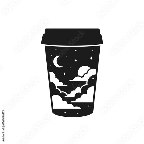 Mystical nocturnal beverage container design with celestial moon and cloud imagery