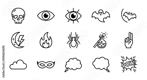 Eerie Halloween icon collection with traditional spooky symbols in a minimalistic vector design