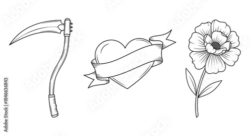 Line art juxtaposition death affection blossom an impactful composition minimalist design