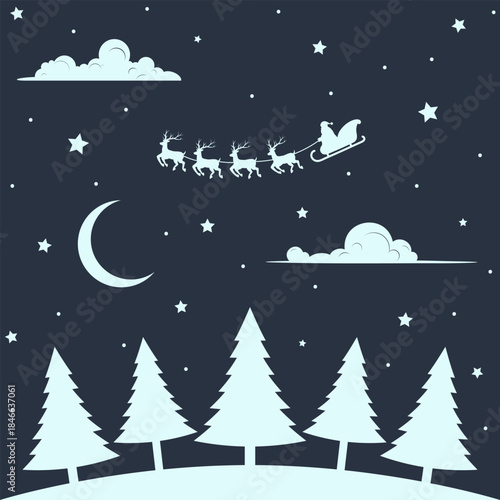 christmas scene with santa in sleight