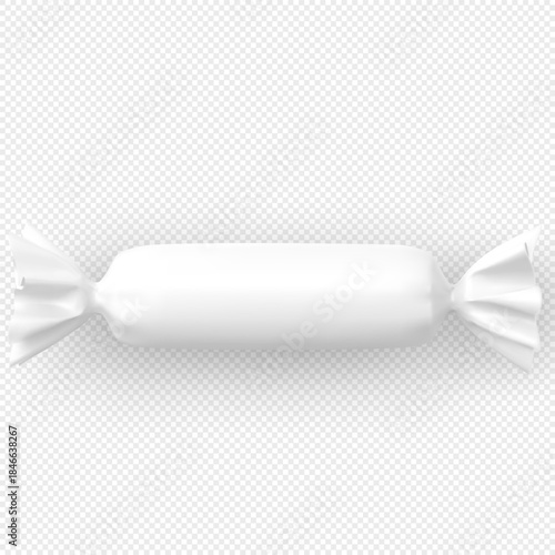 White candy, realistic blank wrapper template, confectionery product.