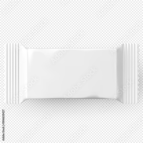 Realistic candy white paper or plastic package mockup, vector product wrapper blank, snack sachet container design