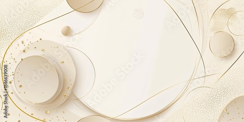 Abstract background with golden lines and round shapes on a light beige