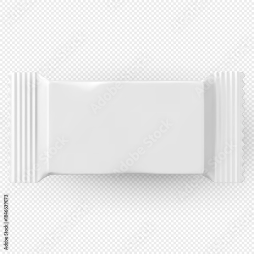 Realistic white rectangular candy bar or wafer packaging, blank mockup.
