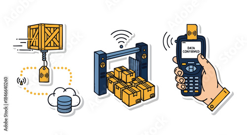 Modern logistics and supply chain management featuring automated systems, data tracking, and inventory control for efficient operations.