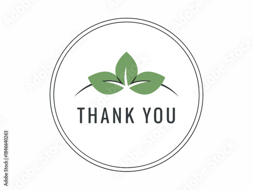 Elegant Thank You Design with Green Leaf Motif Inside a Minimalist Circle