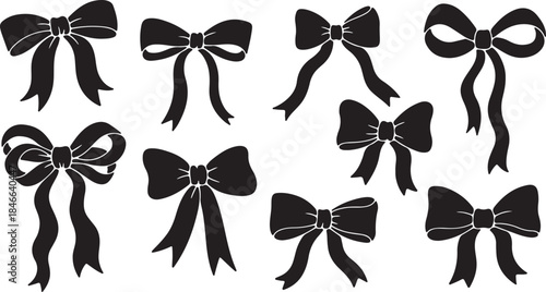 Black Bow Ribbons Isolated on White Background