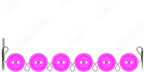 Empty vector Frame from pink button needle and thread isolated white background. Perfect sewing studio and tailor atelier banner with Empty space for text. EPS 10